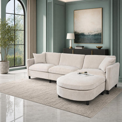Polyester Sofa with Movable Ottoman and Removable Cushions