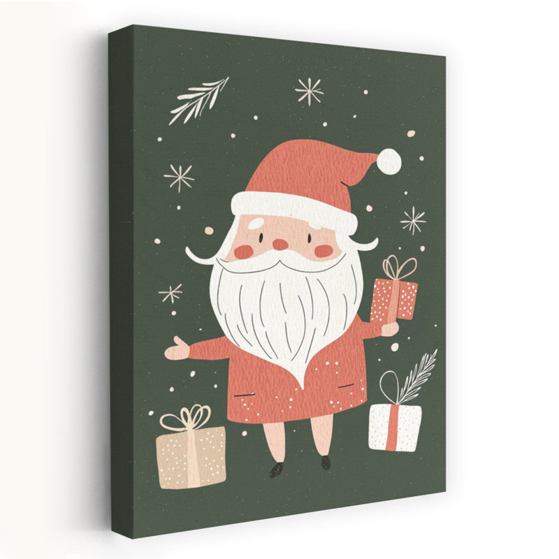 Jolly Santa With Gifts Abstract Contemporary Fir Pine Winter Landscape Wall Art Print by Mathieu - Wrapped Canvas Print