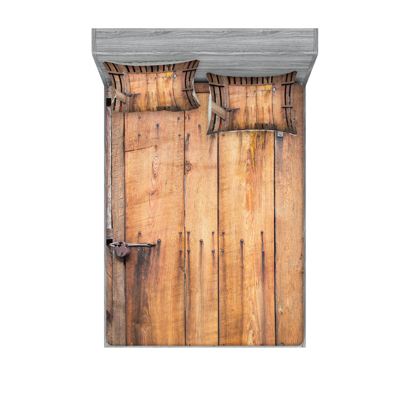 Ambesonne Rustic Fitted Sheet & Pillow Sham , Chocolate, California King Sheet Set + 4 Pillowcases
