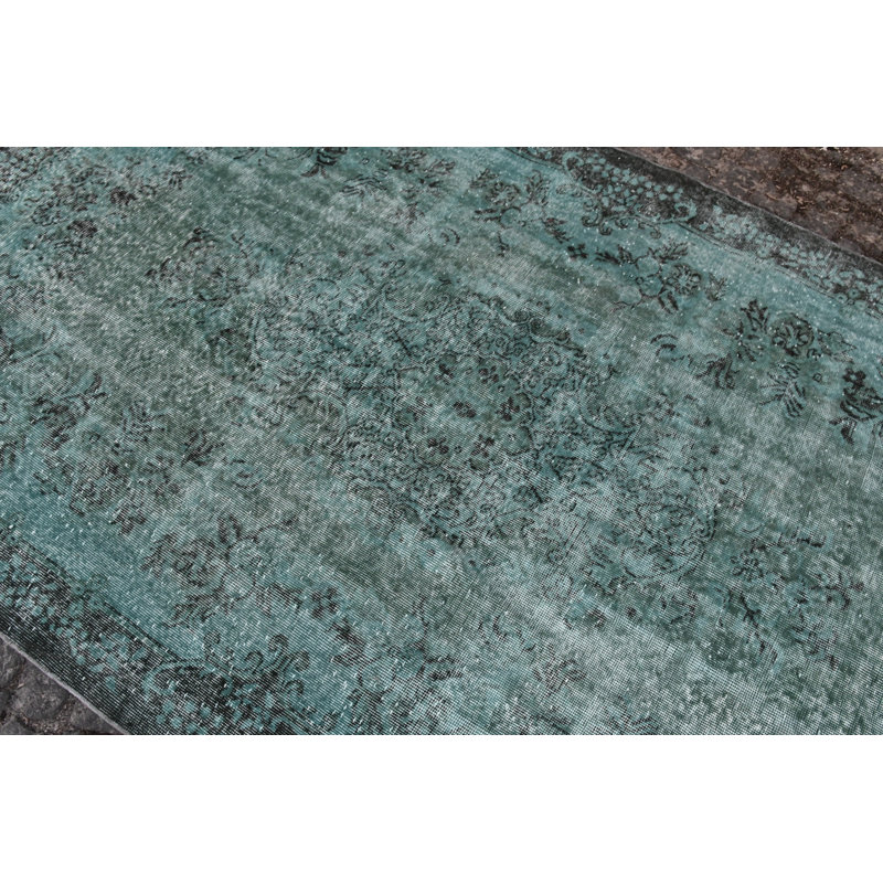Tapis turc Oushak tissé à la main à motif distinctif bleu / brun