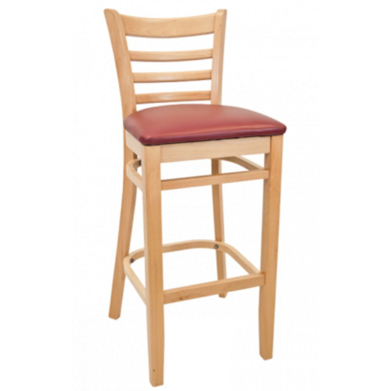 29" Solid Beechwood Bar Stool, Natural, Burgundy