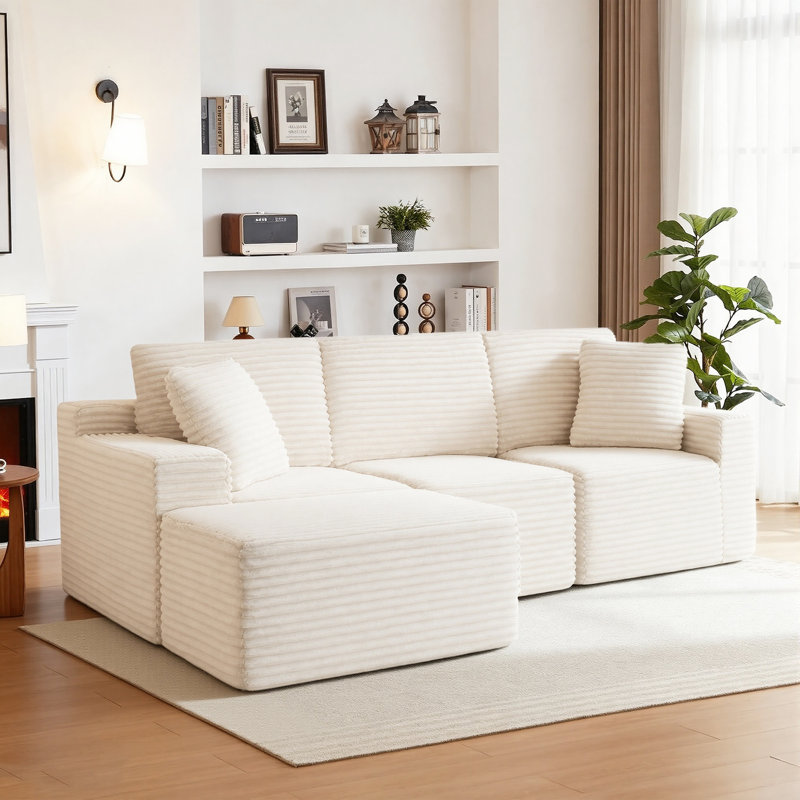 Canapé modulaire 91,1 po sans assemblage modulaire sans compression avec repose-pieds amovible, Beige