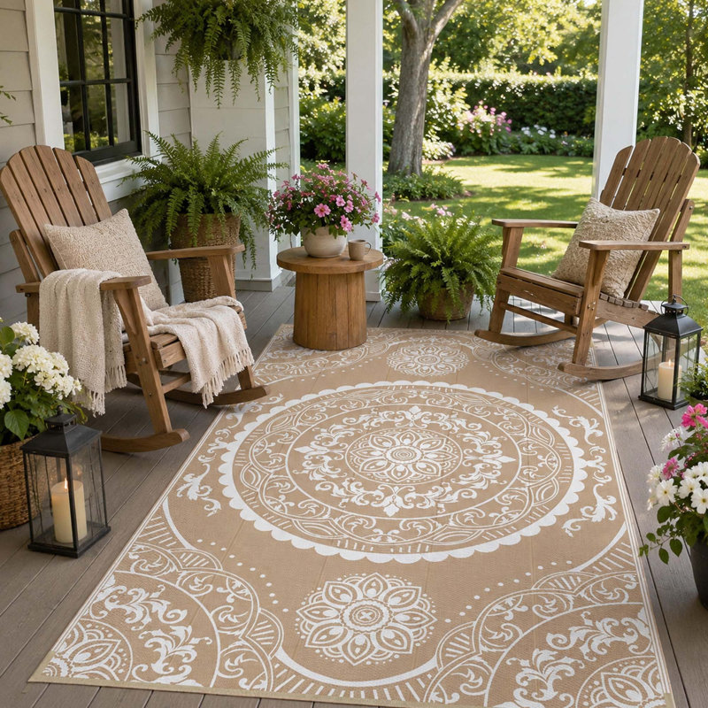 Tapis d'extérieur réversible imperméable à motif cachemire brun 152 x 244 cm