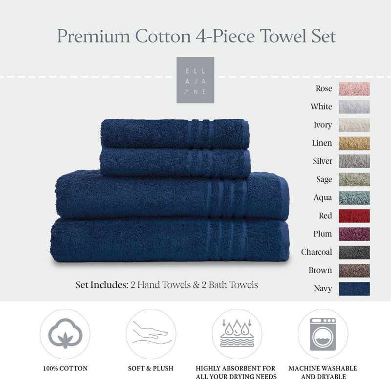Cotton Hand-Body Towel Set (Set of 4), Navy