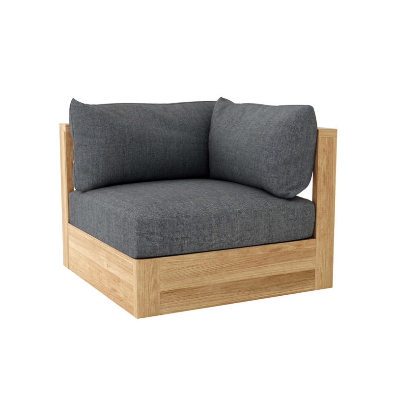 Teak Corner Patio Sofa with Off-White Sunbrella Cushions