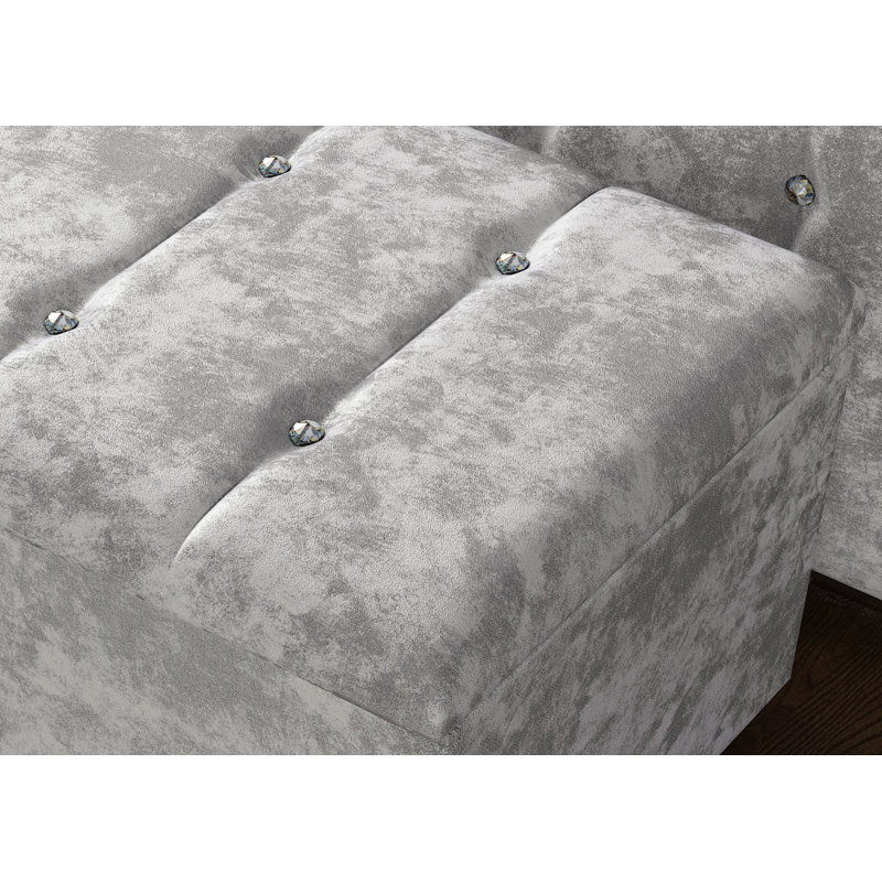 Akyiah 102cm Wide Tufted Rectangle Striped Standard Ottoman with Storage, Silver