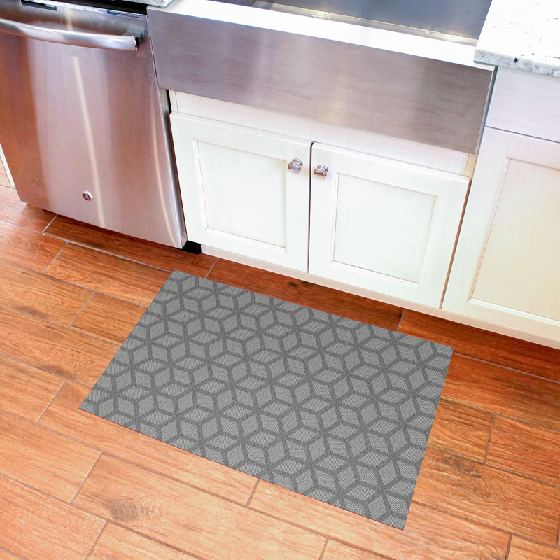Un-Rug Cubics Rube Low Profile Kitchen Mat by Matterly, Rectangle 2' x 3', Dark Gray