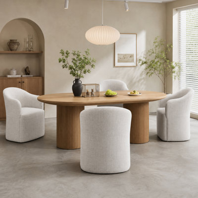 Chaises de salle à manger rembourrées avec roulettes, ensemble de 2 fauteuils demi-tonneau rond entièrement assemblés, fauteuil d'appoint en bois massif pour le salon de la salle à manger