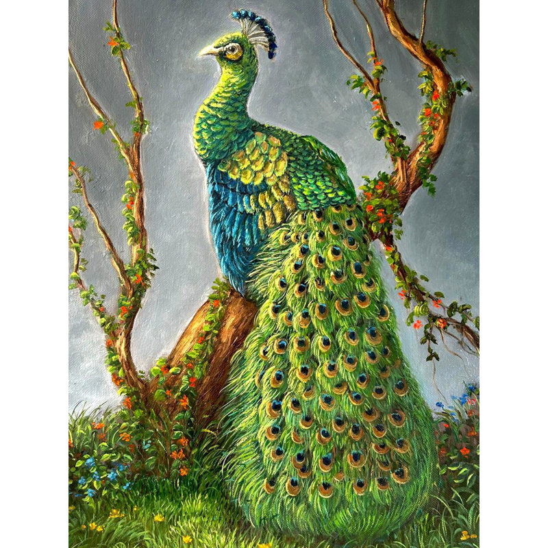 Paon avec une belle queue | Peinture à l'huile par Somnath Harne