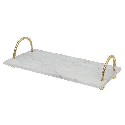 Boîte décorative en marbre blanc Plateau de service avec poignées dorées