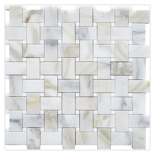 Serena 12 x 12 Calacatta Gold, Thassos Marble Polished White Gray Mosaic Basketweave Tile (5 Sq Ft/Case) - 5 Pack