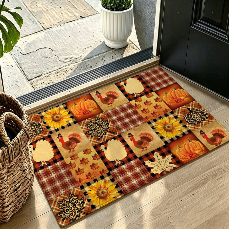 Tapis antidérapant à motif floral rétro, automne, 120 x 80 cm