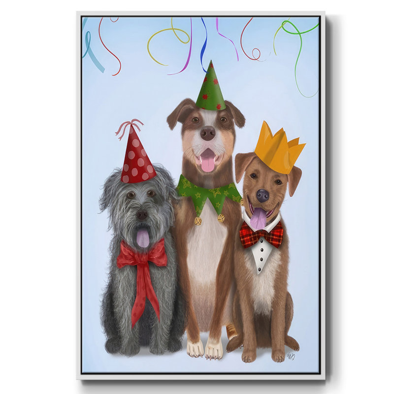 Christmas Party Mutts, toile tendue avec châssis, Blanc, H 41 po x l 27 po x P 1,5 po