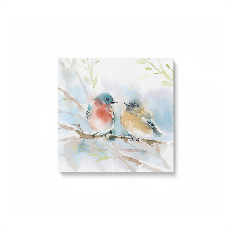 " Bluebird Pair In Spring " by Katrina Pete, 36" H x 36" W, Wrapped Canvas, No Frame