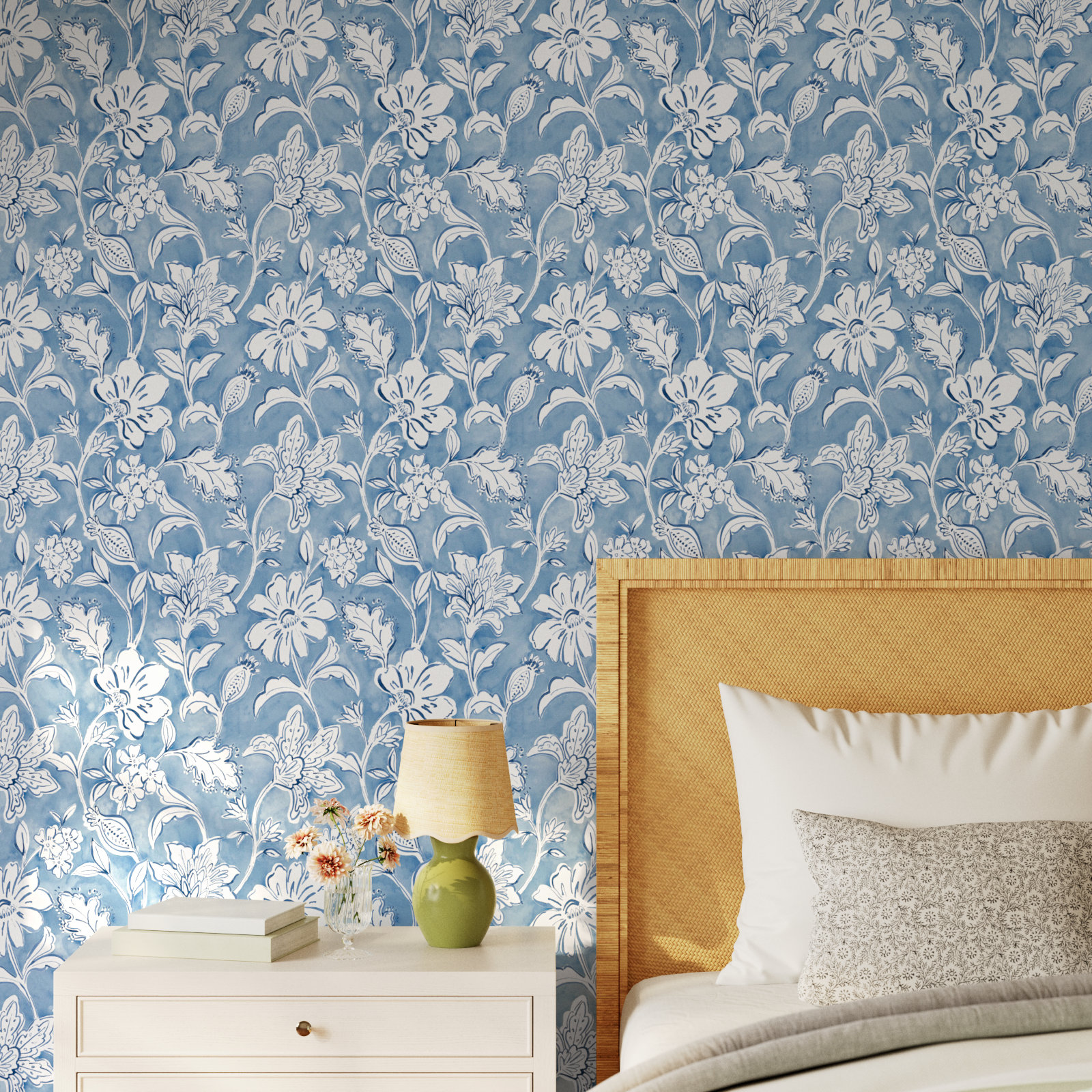Chelsea Floral Wallpaper, Blue