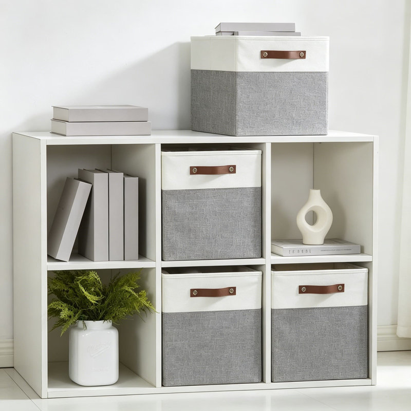 Bacs de rangement pliables en tissu avec poignées en polyuréthane renforcé, paniers de rangement pliables pour tablettes de placard, paquet de 4, 13 x 13 x 13 po