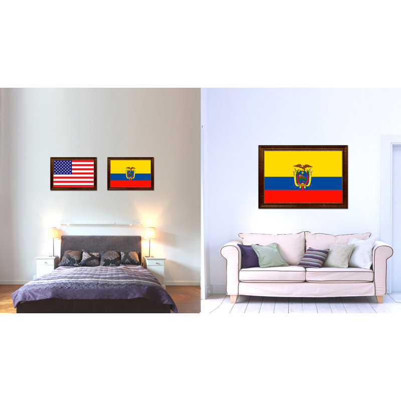 Impression sur toile encadrée « ecuador country flag », H 15 po x l 21 po x P 1 po, Encadrement brun