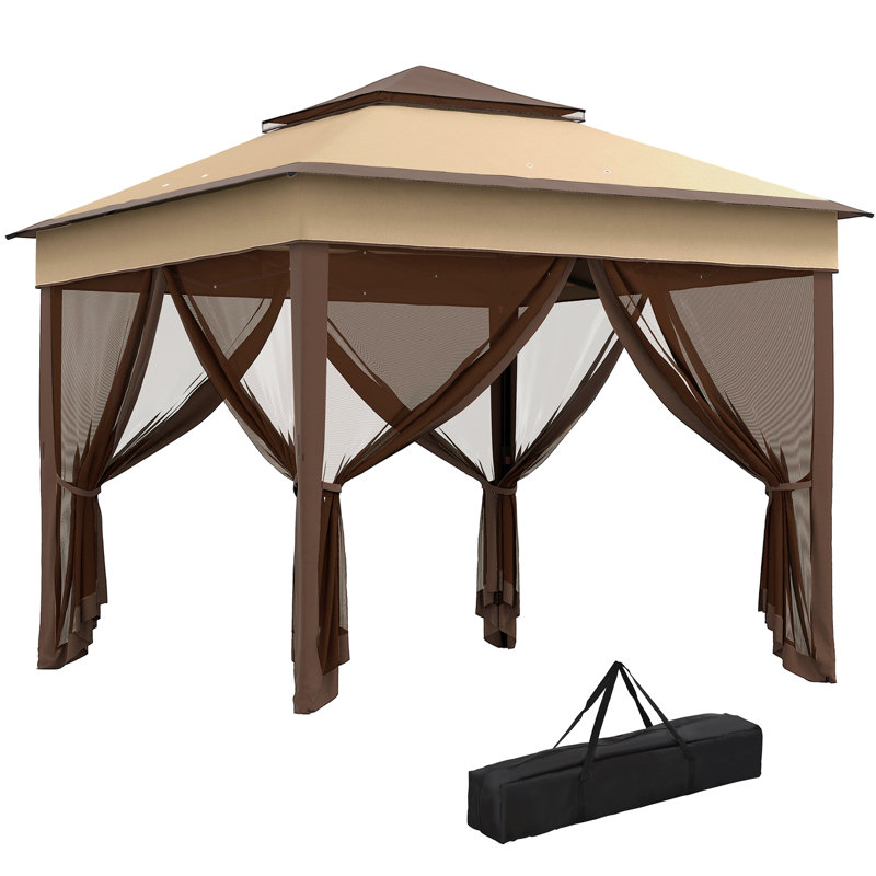 3x3 m Pop Up Gazebo, Height Adjustable Garden Tent with Netting, Beige