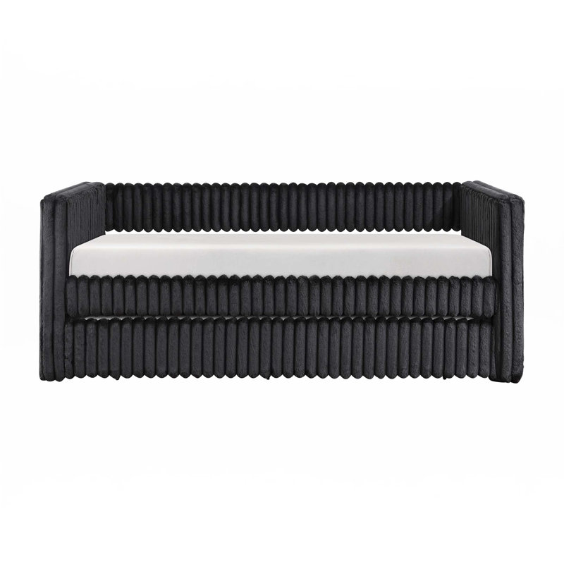 1Pc Daybed With Trundle Corduroy Fabric, Black