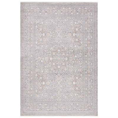 Tapis oriental en polyester tissé à la machine en ivoire / gris