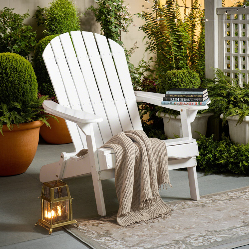 Acacia Wood Folding Adirondack Chair, White