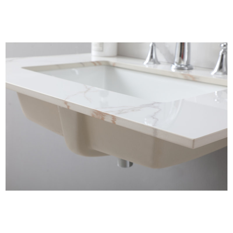 Montary 31" Sintered Stone Bathroom Vanity Top with Carrara Gold Pattern, Undermount Ceramic Sink & Backsplash