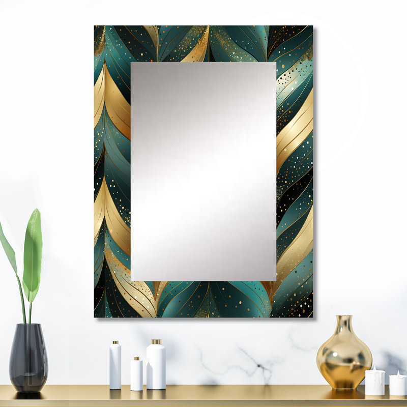 Chevron doré et vert doré - miroir mural en marbre, miroir décoratif moderne, impression d'art en métal, 32 po x 24 po