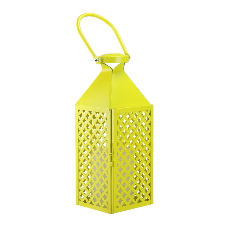 Lanterne pilier Janice Fancy Fair, Jaune citron, H 13,5 po x l 4,75 po x P 5 po