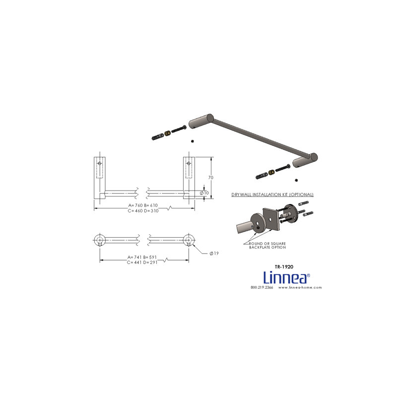 23.62" Wall Mounted Towel Bar, 0.75" H x 23.62" L x 2.75" D, Satin Stainless Steel