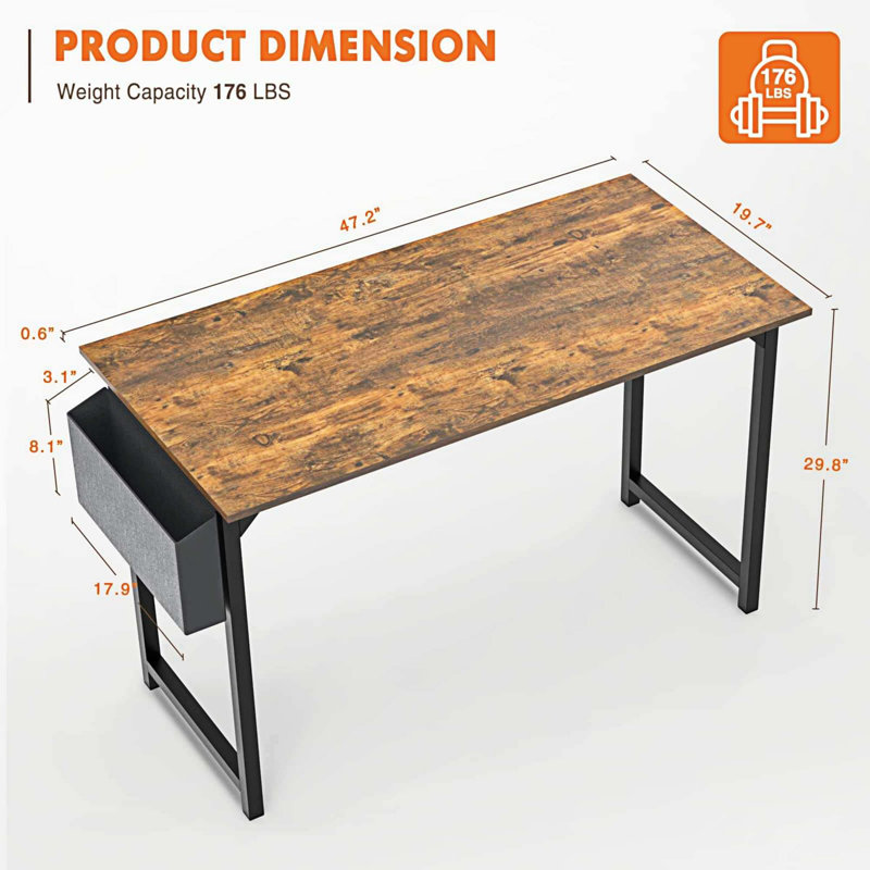 Mathabane Metal Base Computer Desks, Brown, 29" H x 47" W x 19" D