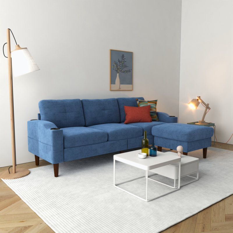 Canapé et méridienne rembourrés 2 pièces Geppie, Tissu bleu marine, H 33,07 po x l 78 po x P 53,54 po