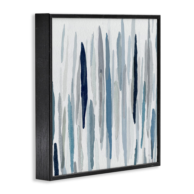 Peinture abstraite épaisse au pinceau bleu-gris, H 24 po x l 24 po, Giclée encadrée noir minuit