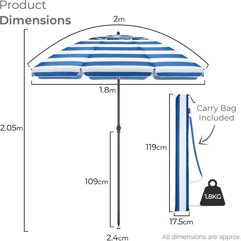 Oakley 180cm Beach Parasol