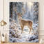 2D Flat 1pc Wood Frame Home Mural Decor, Rustic Winter Wildlife Style, Spotted Deer in A Snowy Forest, Christmas Decoration.-804836681