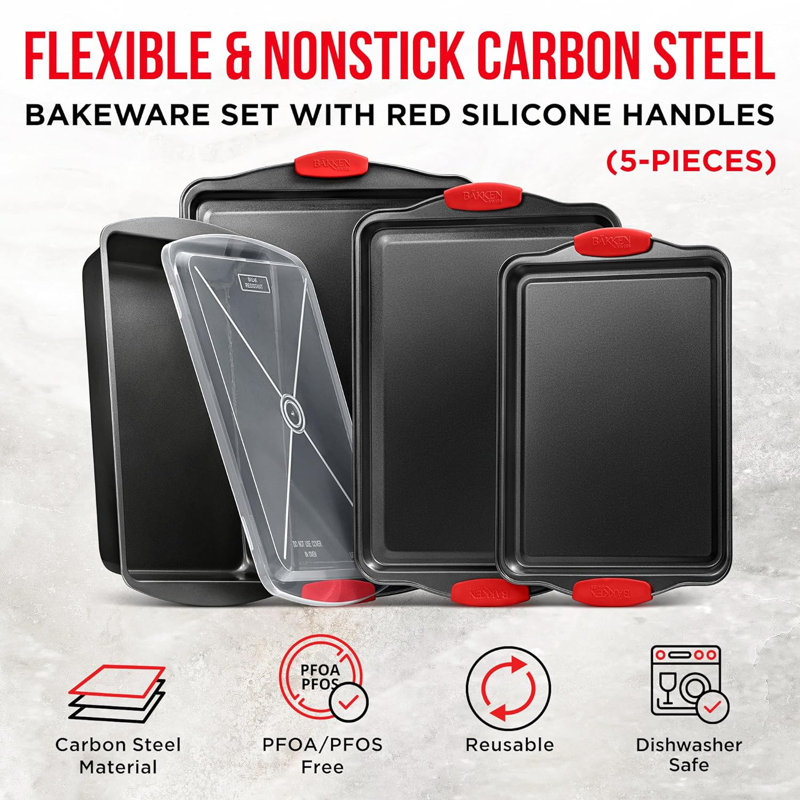 Nonstick Carbon Steel 5-Piece Bakeware Set with Lid and Rack