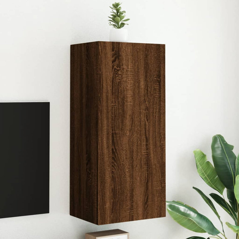 Unfinished TV Stand for TVs up to 28" with Fireplace Included, Brown Oak