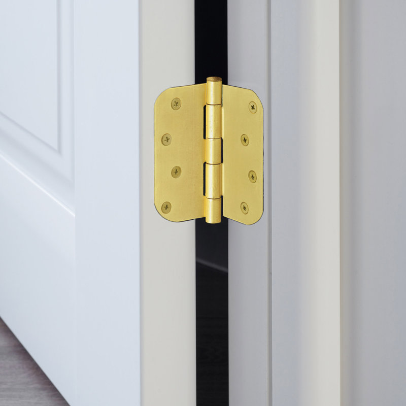 Charnière de porte 4 po, rayon 5/8 po, paquet de 3, Laiton satiné