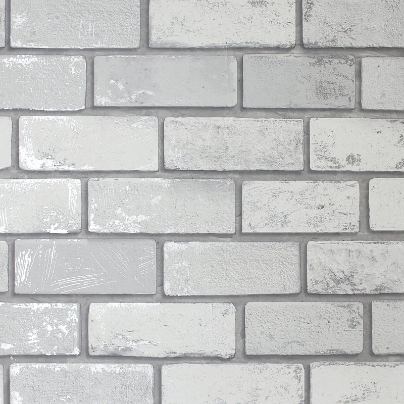 Papier peint brique métallique Myron Dove, Blanc