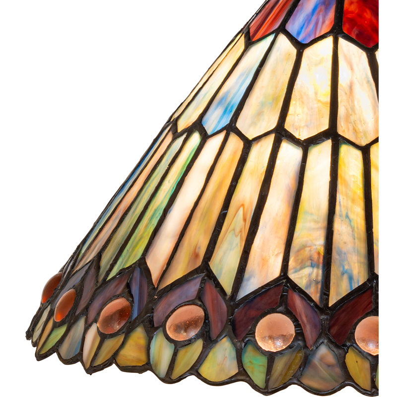 19" High Tiffany Jeweled Peacock Accent Lamp