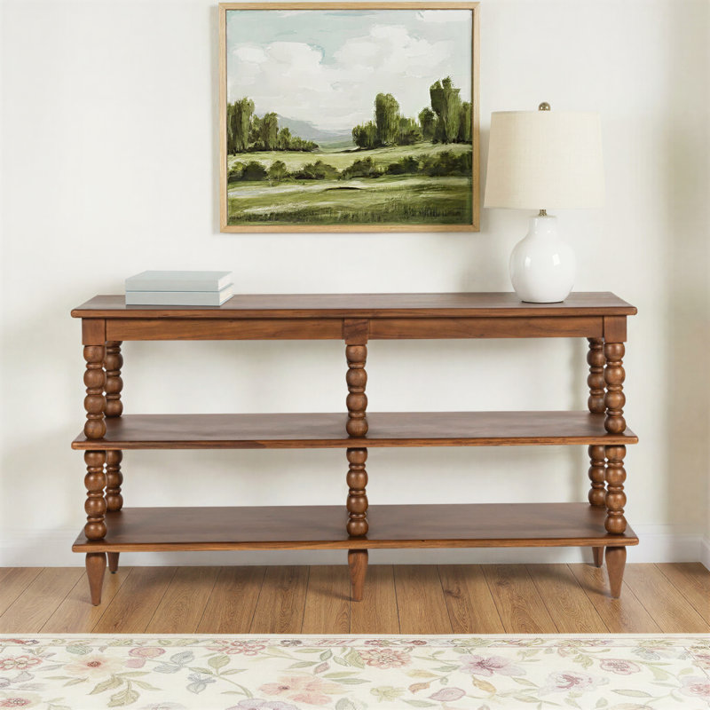 Isabel Spindle Solid Wood Wide Bookcase, Brown