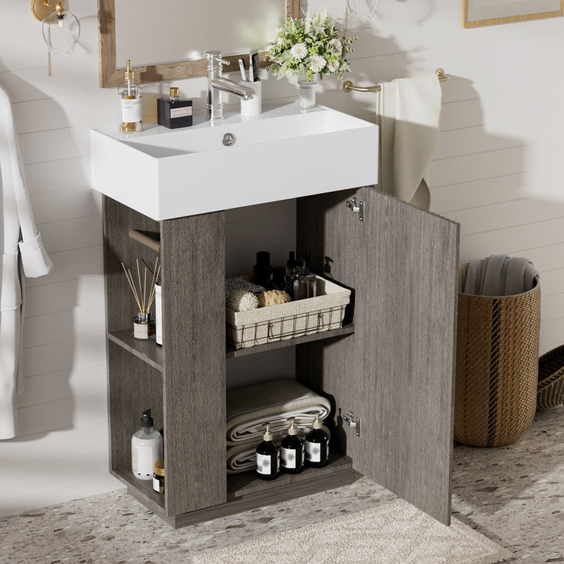 Airlie 21.6"  Bathroom Vanity with Ceramic Sink, Open Storage, Dark Gray
