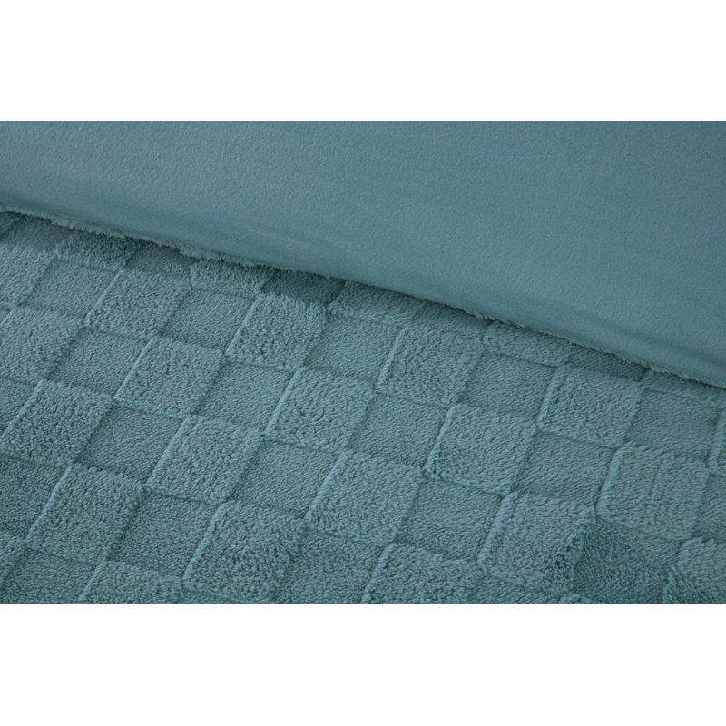 Luxury Check Teddy Fleece Polyester Chequered Duvet Cover Set with Pillowcases Included, Blue Chequered