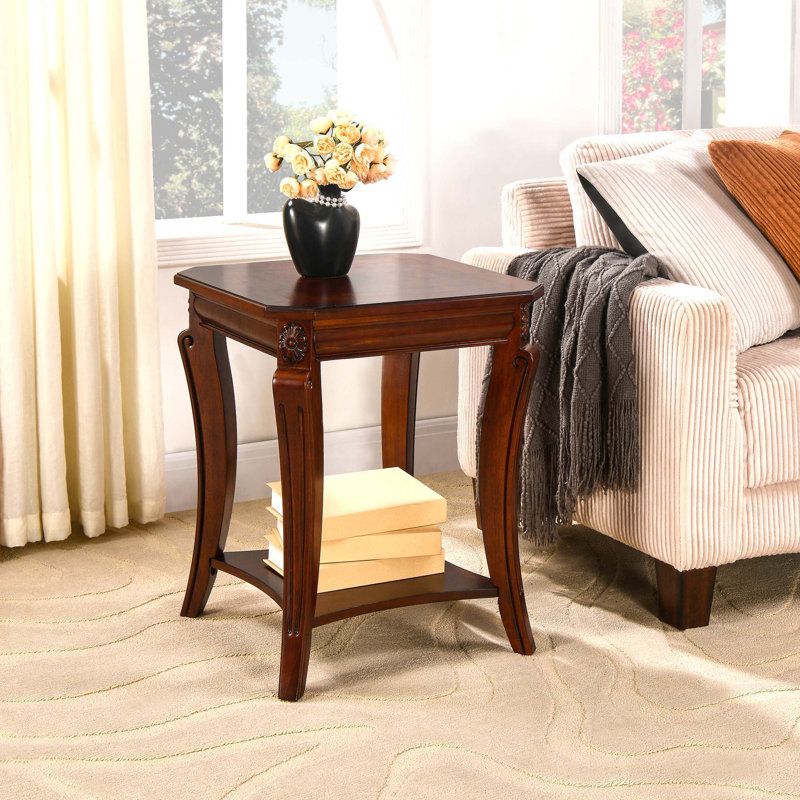 Traditional Wood End Table  And Curved Legs, Wood