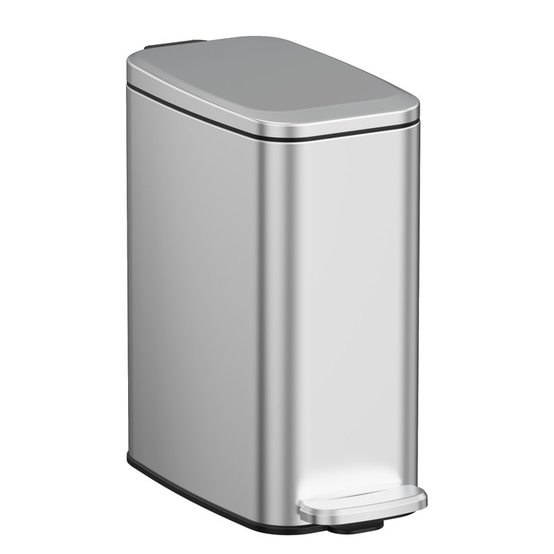 Poubelle de salle de bain de 1,6 gallon en acier inoxydable avec couvercle à fermeture en douceur, rectangulaire, argent, avec seau intérieur et 60 sacs à ordures, poubelle pour espaces étroits, téléviseur, maison, bureau, chambre à coucher
