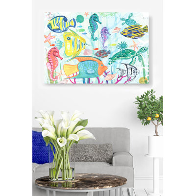 C-00185-Underwater Scene, Tropical Fish, Sea Life, Sea Horse, Turtle, Coral, Sea Creatures, Coastal, Fun, Bright, Airy
