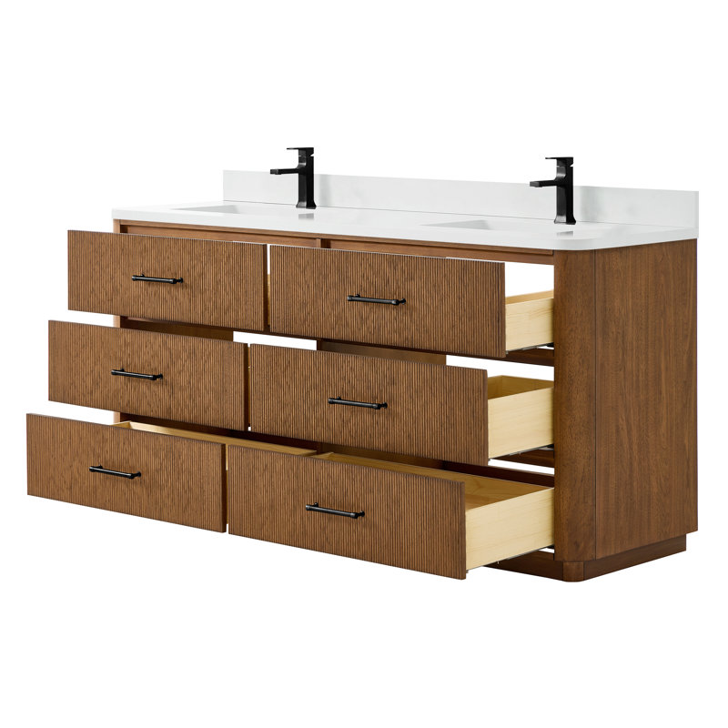 Ensemble de meuble-lavabo double 72 po Francesca, Brun, Matte Black, Quartz blanc