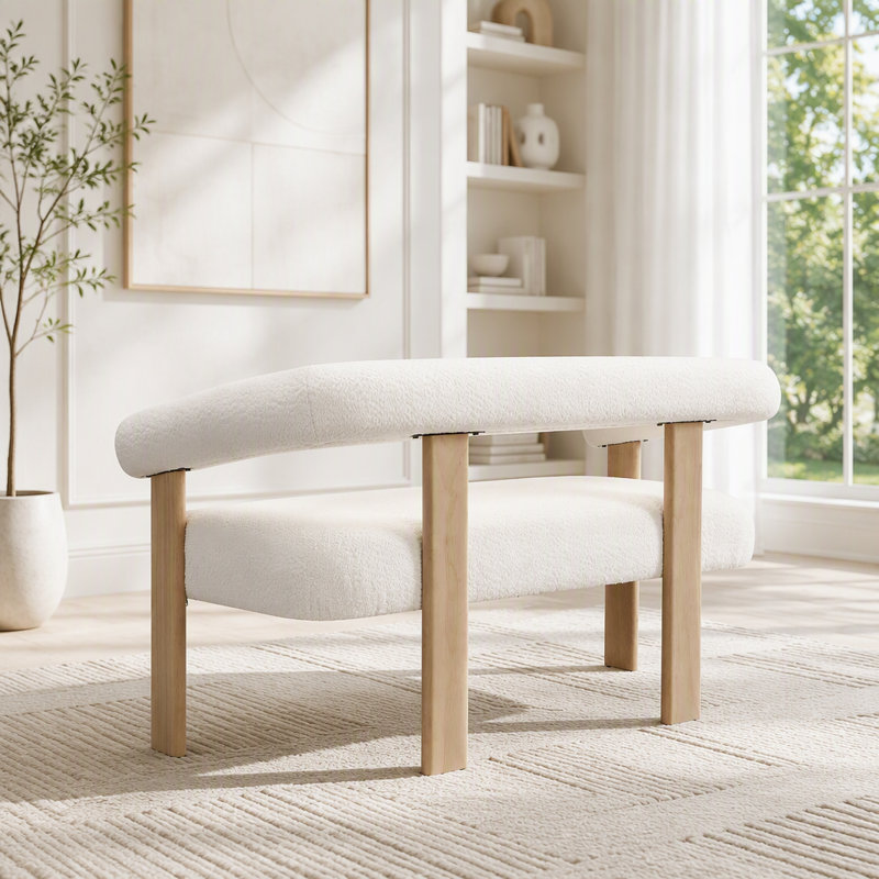 Causeuse Boucle avec accoudoirs arrondis arrondis, Beige, tissu naturel