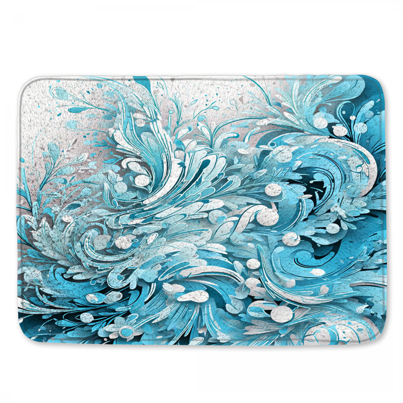 Tapis de bain tourbillonnant abstrait bleu, L 34 po x L 21 po