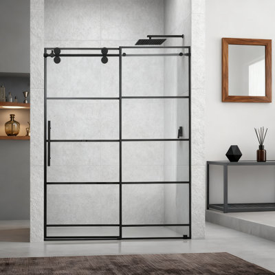 60" W X 76" H Single Sliding Frameless Shower Door With 8Mm Clear Tempered Giass