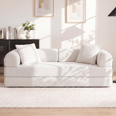 78.7" Corduroy Upholstered Sleeper Sofa Convertible Sofa Bed Floor Couch With 2 Pillows